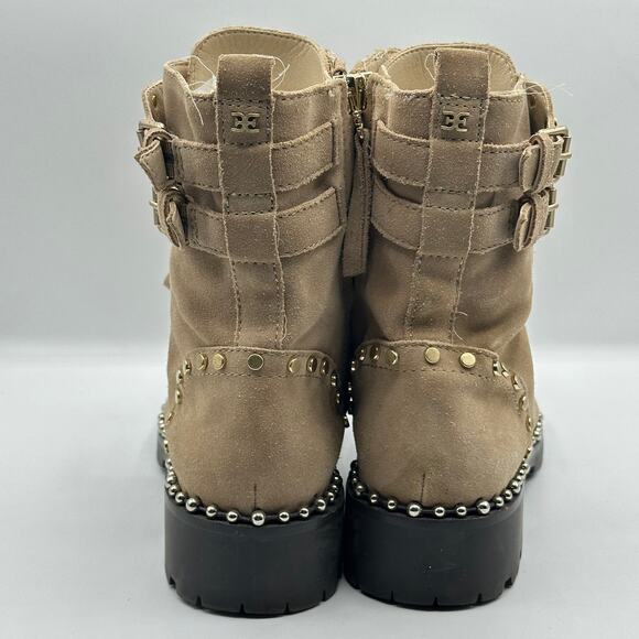 SAM EDELMAN Jennifer Studded Combat Boots Suede Tan Brown - Picture 5 of 9
